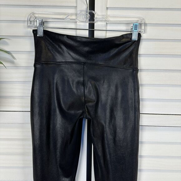 Spanx Black Faux Leather Leggings Power Waistband Coated Athleisure Size M‎ - Picture 6 of 11